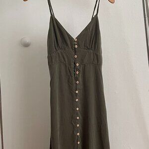 Zara Summer Linen Midi Dress Army Green/Khaki US S/XS